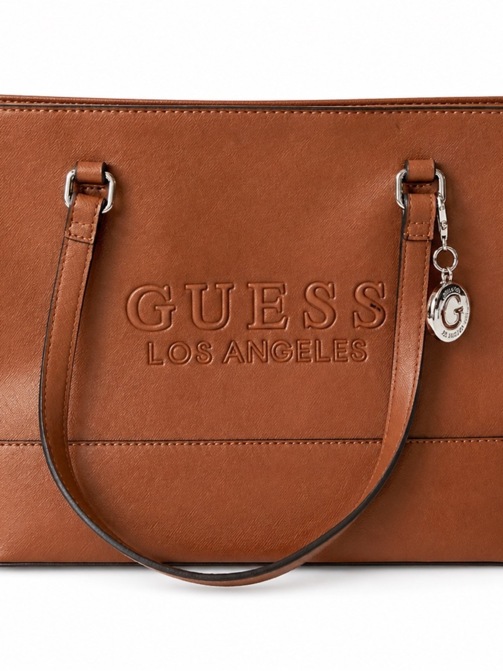 Guess Los Angeles Cognac Brown Tote Bag Shoulder Purse Faux Leather Large Bag